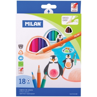 Карандаши Milan "231", 18цв., трехгран., заточен., картон, европодвес