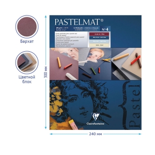 Альбом для пастели Clairefontaine "Pastelmat", 240х300 мм, 360г/м2, склейка, 12 л, бархат, цветной блок
