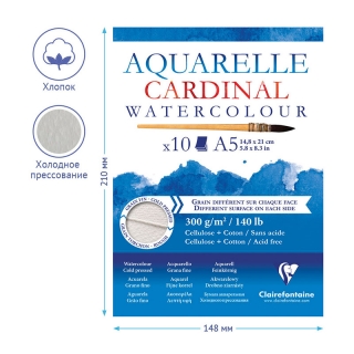 Альбом для акварели Clairefontaine "Cardinal", А5, 300г/м2, торшон, холод.пресс., склейка, 10 л.