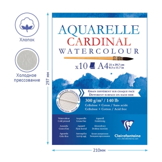 Альбом для акварели Clairefontaine "Cardinal", А4, 300г/м2, торшон, холод.пресс., склейка, 10 л.
