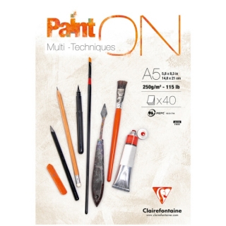 Альбом для смешанных техник Clairefontaine "Paint'ON", А5, 250 г/м2, склейка, 40 л.