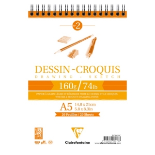Блокнот для эскизов Clairefontaine "Dessin croquis", А5, 160 г/м2, на гребне, 35 л.