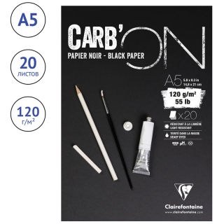 Блокнот для эскизов Clairefontaine "Carb'ON", А5, 120 г/м2, склейка, 20 л., черный
