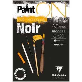 Альбом для смешанных техник Clairefontaine "Paint'ON Noir", А5, 250 г/м2, склейка, 20 л., черный