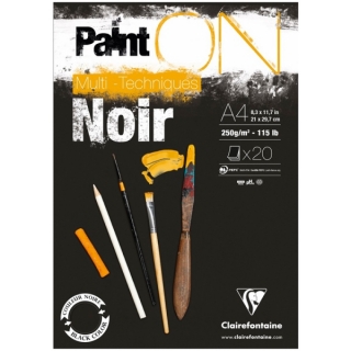 Альбом для смешанных техник Clairefontaine "Paint'ON Noir", А4, 250 г/м2, склейка, 20 л., черный