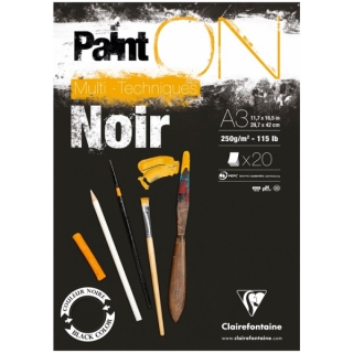 Альбом для смешанных техник Clairefontaine "Paint'ON Noir", А3, 250 г/м2, склейка, 20 л., черный