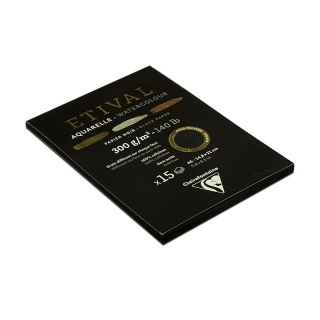 Альбом для акварели Clairefontaine "Etival", А5, 300г/м2, торшон, холод.пресс., склейка, 15 л, черная бумага