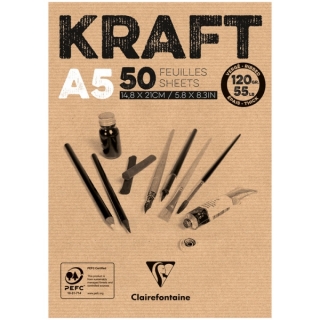 Блокнот для эскизов Clairefontaine "Kraft", А5, 120 г/м2, склейка, 50 л., верже