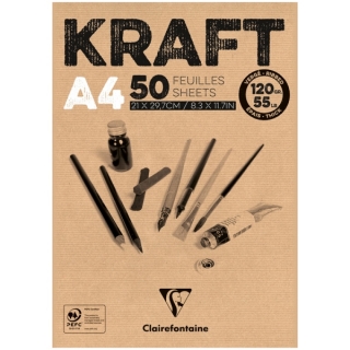 Блокнот для эскизов Clairefontaine "Kraft", А4, 120 г/м2, склейка, 50 л., верже