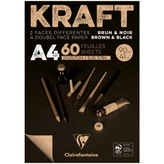 Блокнот для эскизов Clairefontaine "Kraft", А4, 90 г/м2, склейка, 60 л., верже, черный/крафт