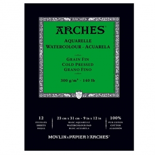 Альбом для акварели Arches 300г/кв.м (хлопок) 23*31см, 12 листов Фин, склейка