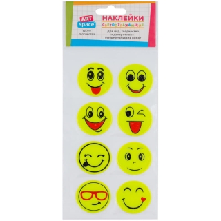 Наклейки объемные светоотражающие ArtSpace "Смайлы", 9*18см, пакет, европодвес