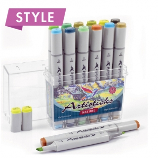 Набор художественных маркеров для скетчинга  Artisticks Style NATURE, 12 цветов, 2-сторонние, 1-6 мм