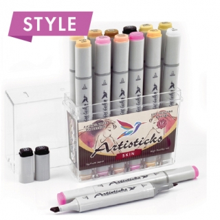 Набор художественных маркеров для скетчинга Artisticks Style SKIN, 12 цветов, 2-сторонние, 1-6 мм