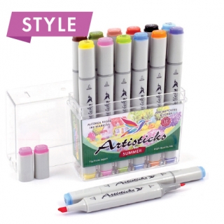 Набор художественных маркеров для скетчинга  Artisticks Style SUMMER, 12 цветов, 2-сторонние, 1-6 мм