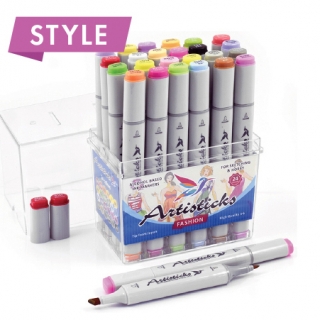 Набор художественных маркеров для скетчинга  Artisticks FASHION, 24 цвета, 2-сторонние, 1-6 мм