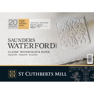 Блок акварельной бумаги "Saunders Waterford Rough WHITE" CUTHBERTS, 300 г/м2, 31х41 см, 20 л, экстрабелая