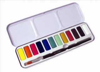 Набор акварельных красок Derwent Academy 12 кювет, кисть, металлический пенал