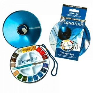 Дорожный набор акварельных красок Daler Rowney Aquafine, 18 кювет, металлическая коробка