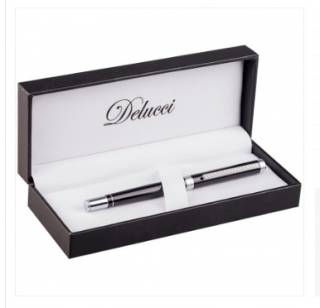 Ручка-роллер Delucci "Classico", чёрная, 0,6мм, цвет корпуса - чёрный/хром, поворотный механизм, подарочная упаковка
