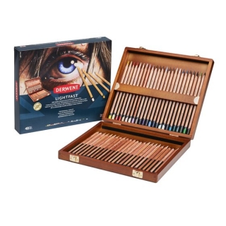 Набор цветных карандашей Derwent Lightfast Oil-based на масляной основе, 48 цветов, деревянная шкатулка