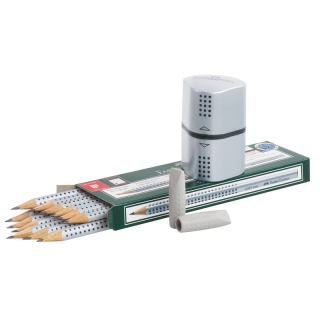 Набор чернографитных карандашей Faber-Castell "Grip 2001", 12 шт.+2 ластика+точилка