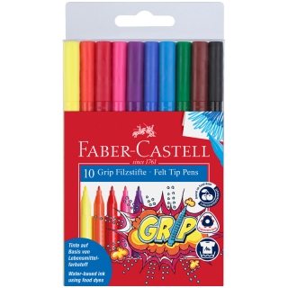Фломастеры Faber-Castell "Grip", 10цв., трехгранные, смываемые, ПВХ, европодвес