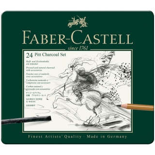 Набор угля и угольных карандашей Faber-Castell "Pitt Charcoal" 24 предмета, метал. коробка