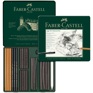 Набор угля и угольных карандашей Faber-Castell "Pitt Charcoal" 24 предмета, метал. коробка