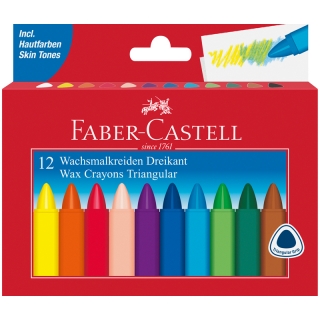 Мелки восковые Faber-Castell, 12 цветов, трехгранные, картонная упаковка