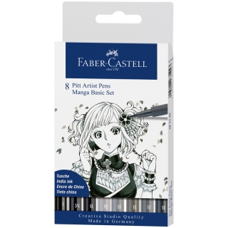 Набор капиллярных ручек Faber-Castell "Pitt Artist Pen Manga Basic set" серые цвета, 8 шт., 0,3/0,7мм/Brush