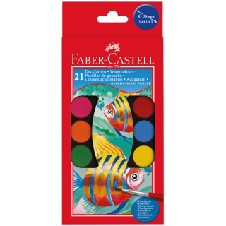 Акварель Faber-Castell, 21 цвет, диаметр 30 мм, 2 кисти