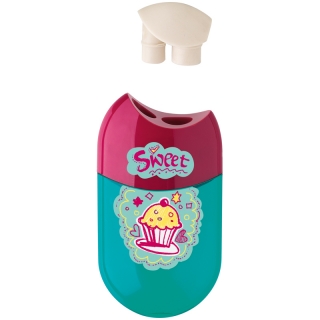 Точилка пластиковая с ластиком Faber-Castell "Cupcake", 2 отверстия, контейнер