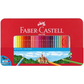 Карандаши цветные Faber-Castell, 60цв.+2 ч/г кар.+ластик+точилка