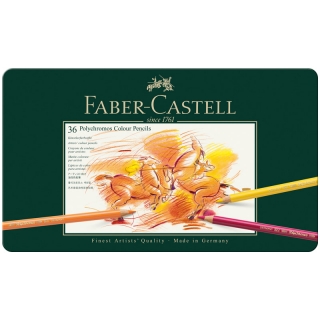 Цветные карандаши Faber-Castell Polychromos профессиональные, 36 цветов, металлический пенал