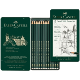 Чернографитные карандаши Faber-Castell 9000, 12 шт. набор, твердость 5B - 5H