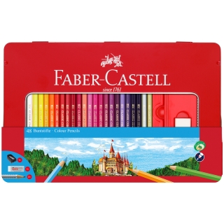 Набор цветных карандашей Faber-Castell "Замок" 48 цветов+2 черногр. карандаша+точилка+ластик, металлический пенал