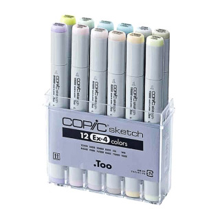 Набор маркеров COPIC Sketch EX-4 с супер-кистью, 12 шт.