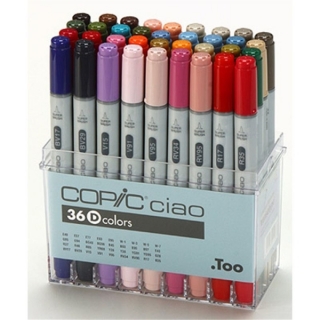Набор маркеров для рисования Copic Ciao Set D, двусторонние с кистью, 36 цветов