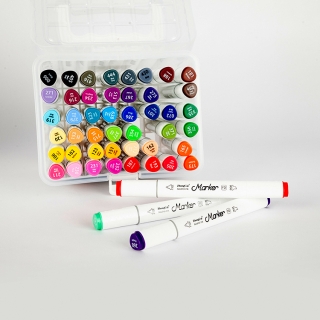 Набор двусторонних маркеров для скетчинга и творчества, пластиковый бокс с ручкой, 48 цветов