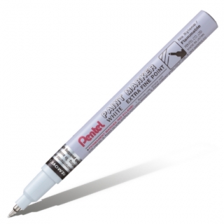 Белый перманентный маркер Pentel Paint в алюминиевом корпусе. Игловидное перо 0,6 мм