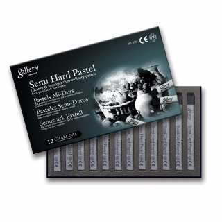 Пастель сухая полутвердая профессиональная Gallery Artists Semi-Hard "Charcoal" MUNGYO, угольные цвета, 12 мелков