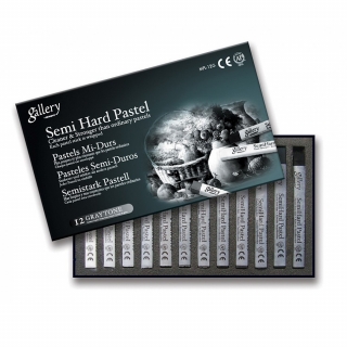 Пастель сухая полутвердая профессиональная Gallery Artists Semi-Hard "Graytones" MUNGYO, серые цвета, 12 мелков