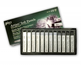 Пастель профессиональная сухая мягкая MUNGYO Gallery Artists Soft квадратная 12 цветов, серые тона, MGMPV12G/1076