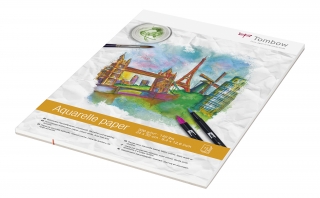 Альбом для акварели Tombow Watercolour Hot pressed 300г/кв.м, 24х32 см, 15л, кремово-белая бумага
