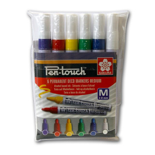 Набор перманентных маркеров Sakura Pen-Touch 6шт для любых поверхностей, 2 мм