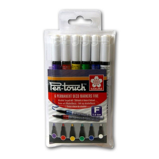 Набор перманентных маркеров Sakura Pen-Touch 6шт. для любых поверхностей, 1 мм