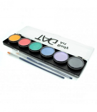 Набор профессиональных красок для аквагрима TAG, пастельные цвета 6x10г, 2 кисти