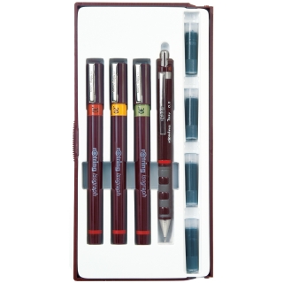Набор изографов Rotring 0.1, 0.2, 0.3 мм, мех. карандаш 0.5 мм, чернила