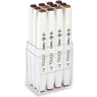 Набор двусторонних маркеров с кистью Touch Brush ShinHanart, 12 цветов, древесные тона